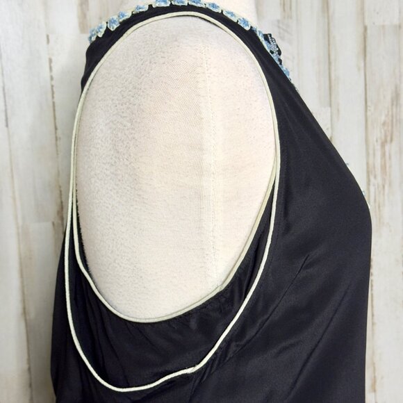 BCBG Maxazria Black Embellished Beaded V-Neck Racerback Chiffon Tank Pocket Sz M - Picture 6 of 11